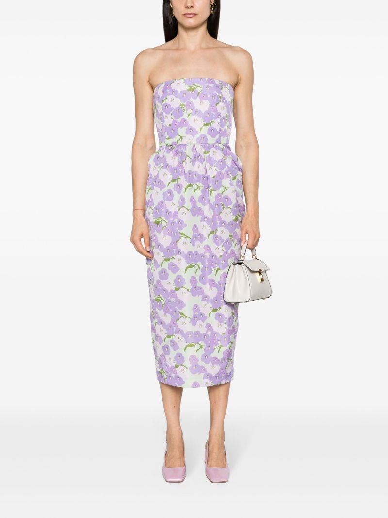 Violet Purple Floral Strapless Dress