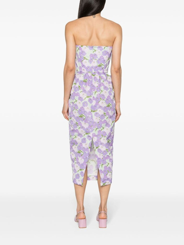 Violet Purple Floral Strapless Dress
