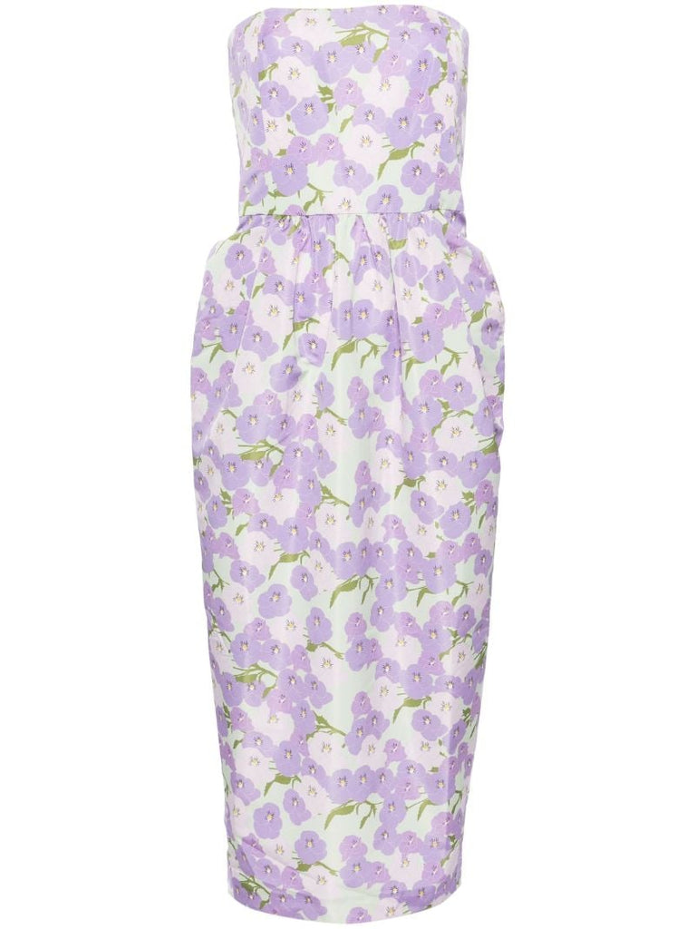 Violet Purple Floral Strapless Dress
