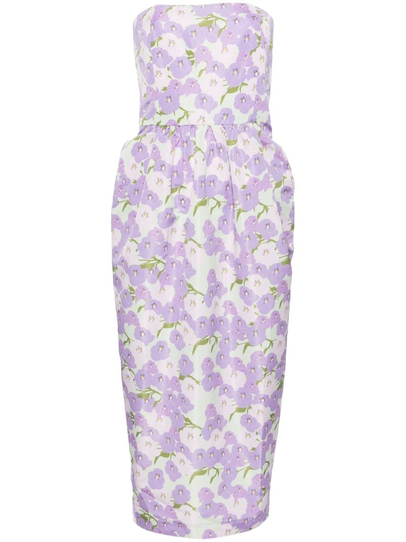 Violet Purple Floral Strapless Dress
