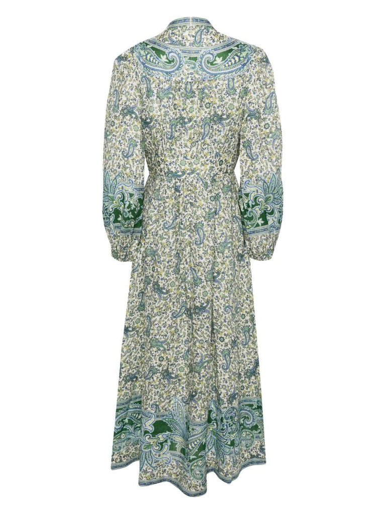 Green Paisley-print Linen Shirt Dress