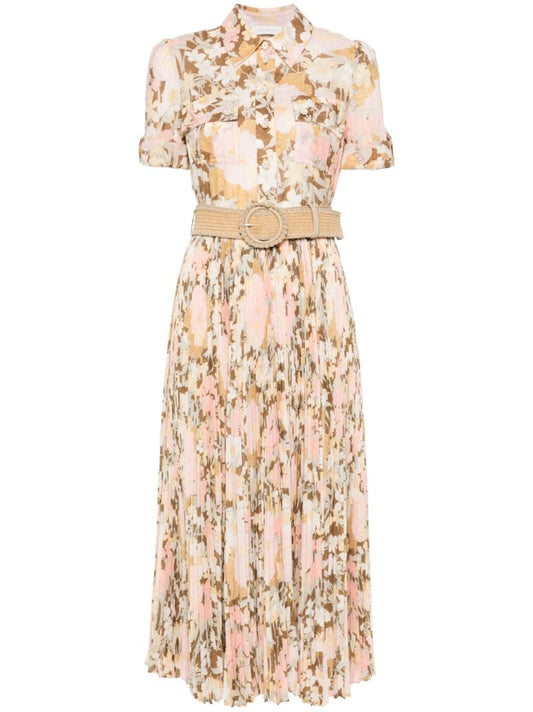 Neutral Pop Pleated Shirt Dress