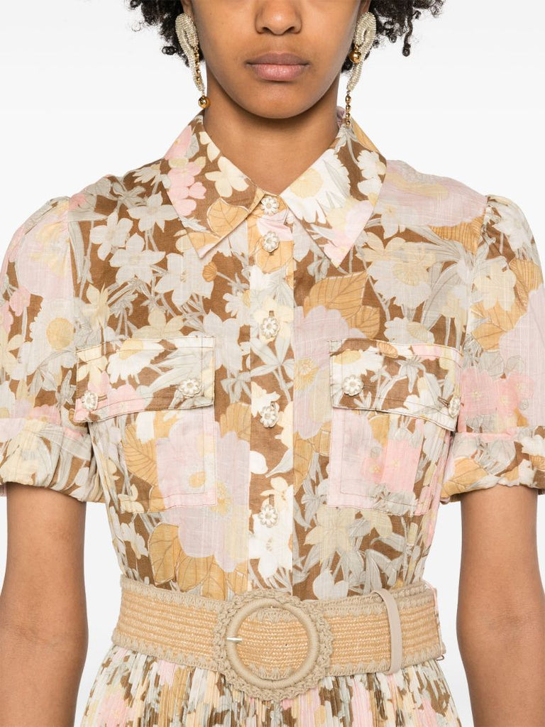 Neutral Pop Pleated Shirt Dress