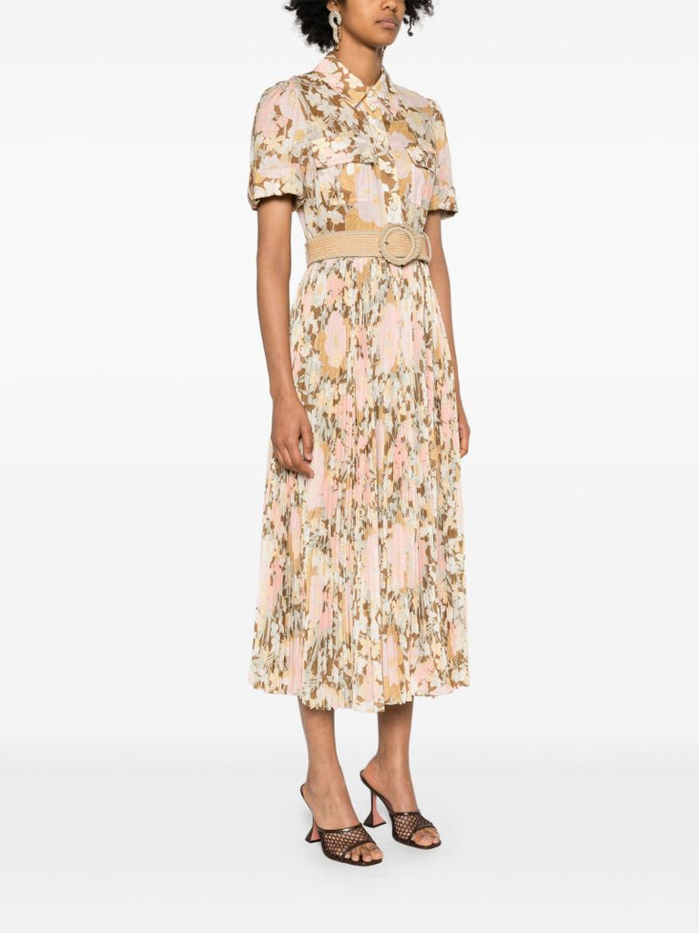 Neutral Pop Pleated Shirt Dress