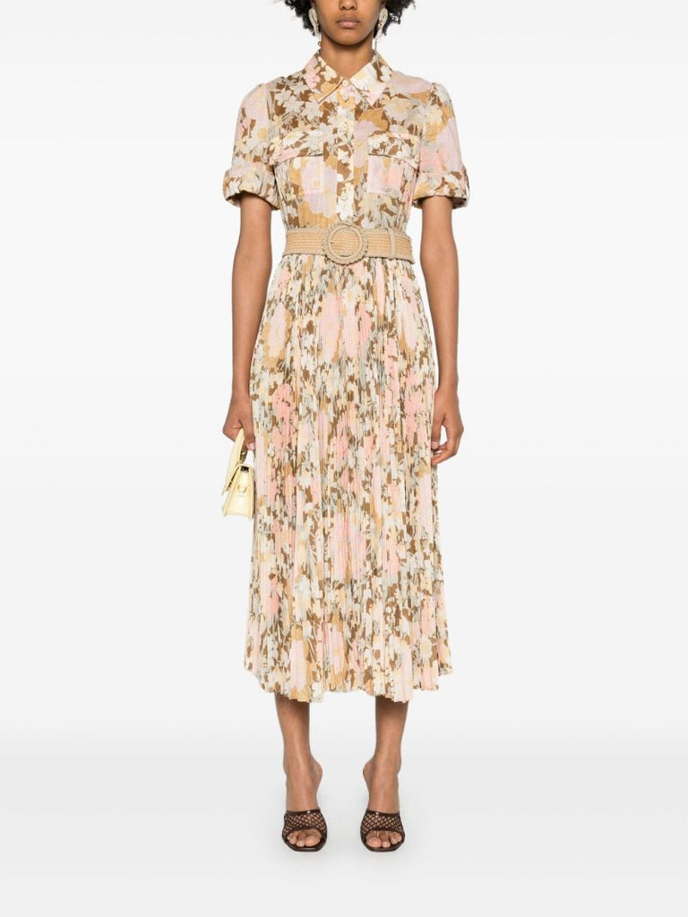 Neutral Pop Pleated Shirt Dress