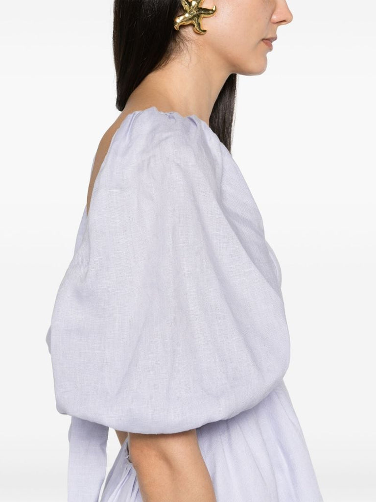 Lilac Scalloped Edges Linen Dress