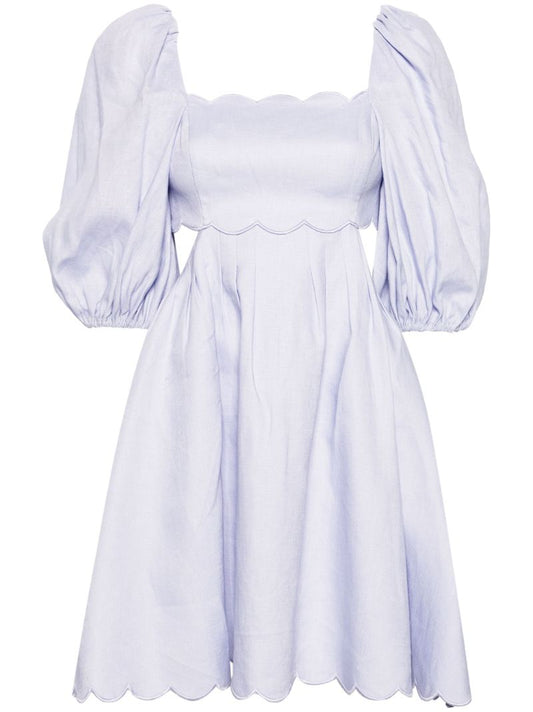 Lilac Scalloped Edges Linen Dress