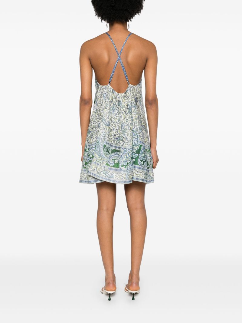 Green Printed Linen Minidress