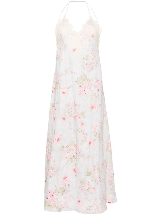 Light Blue Floral Linen Maxi Dress