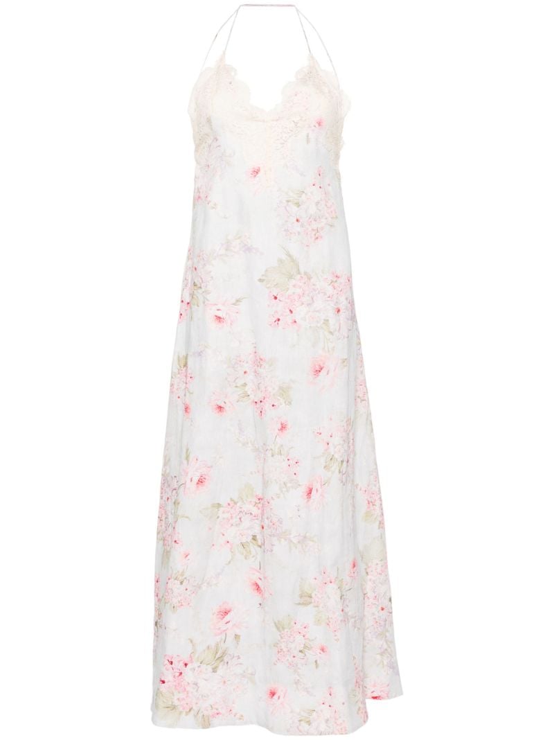 Light Blue Floral Linen Maxi Dress