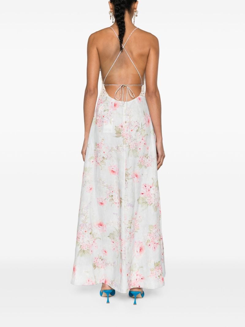Light Blue Floral Linen Maxi Dress
