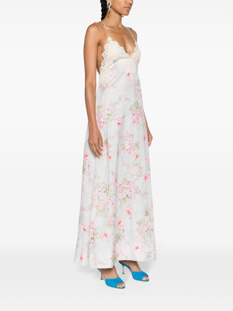 Light Blue Floral Linen Maxi Dress