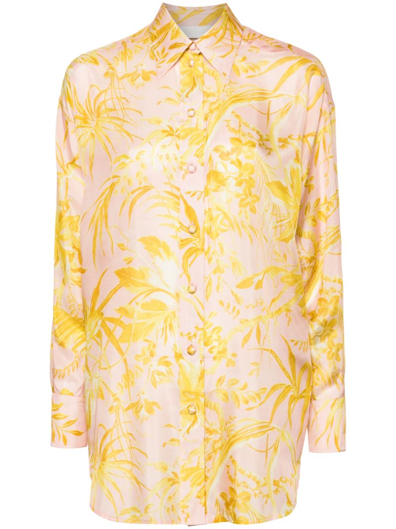 Pink Leaf-print Silk Shirt
