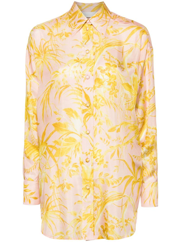 Pink Leaf-print Silk Shirt