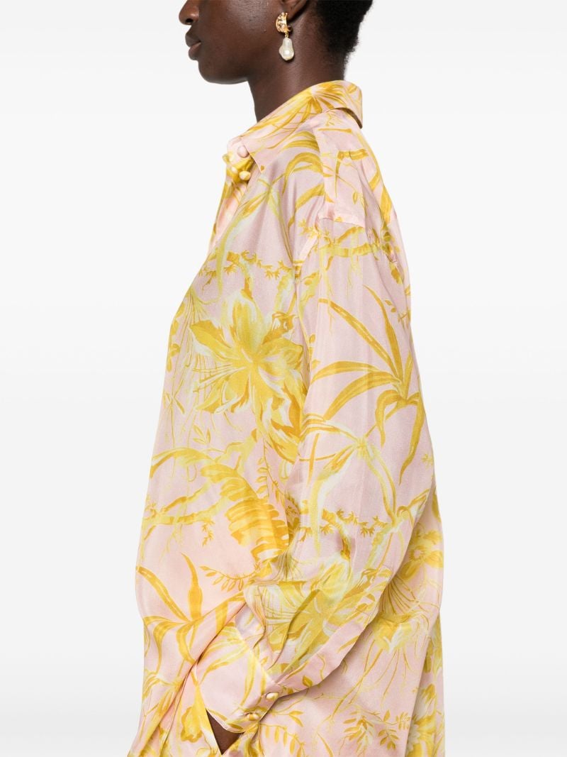Pink Leaf-print Silk Shirt