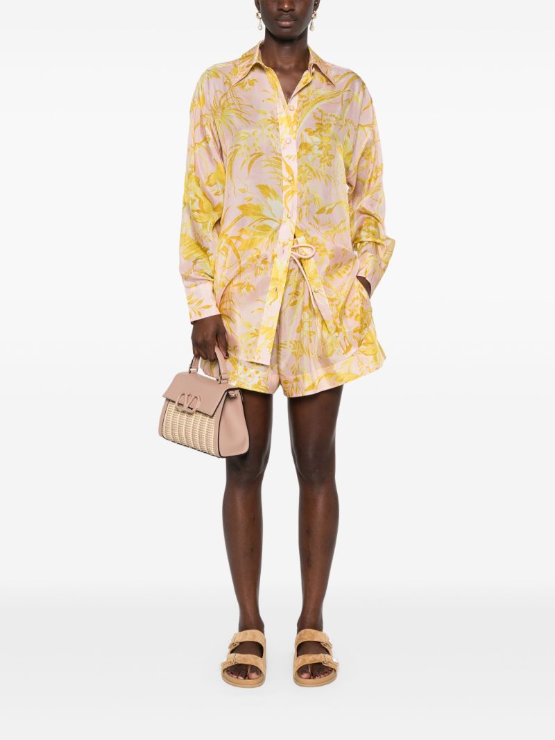 Pink Leaf-print Silk Shirt