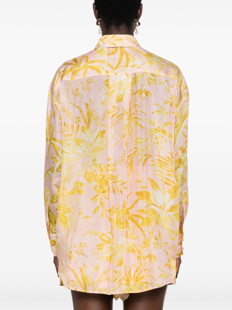 Pink Leaf-print Silk Shirt
