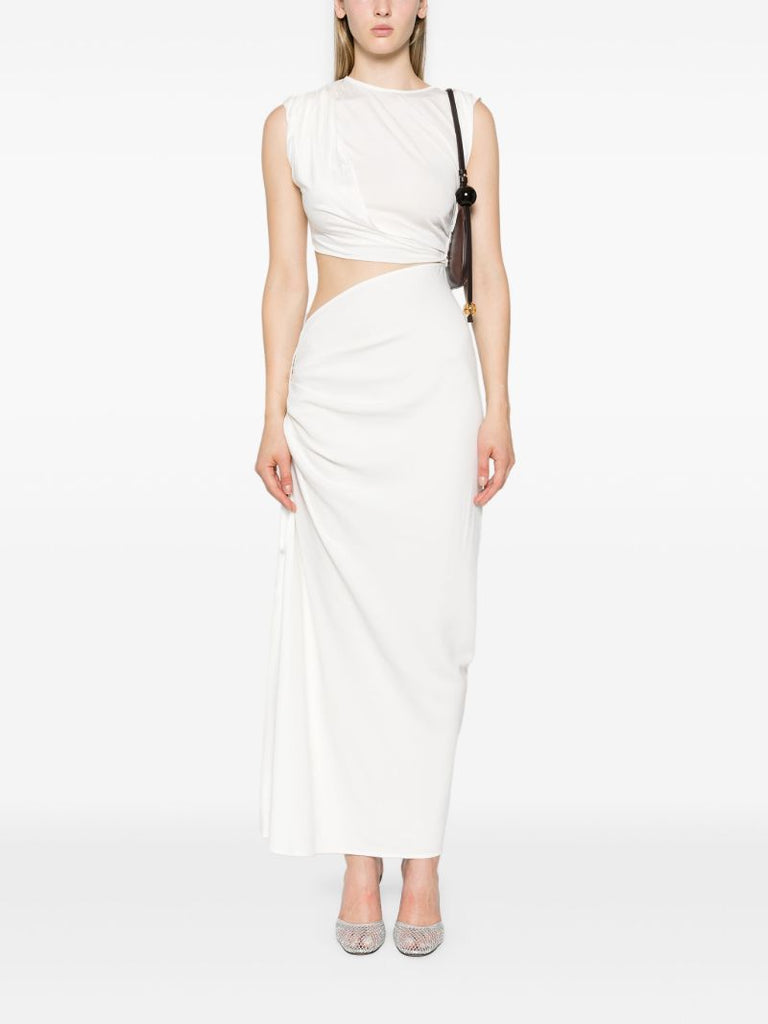 White Ribbed Twist Tank Silk Dress