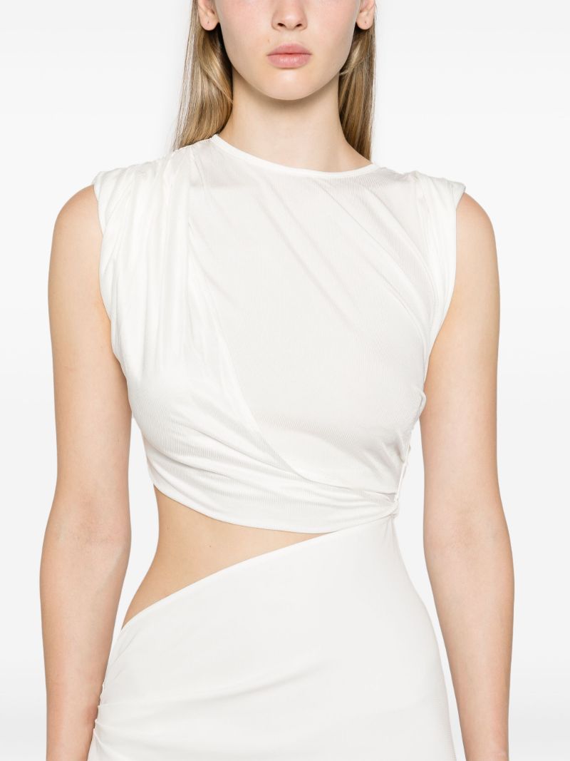 White Ribbed Twist Tank Silk Dress