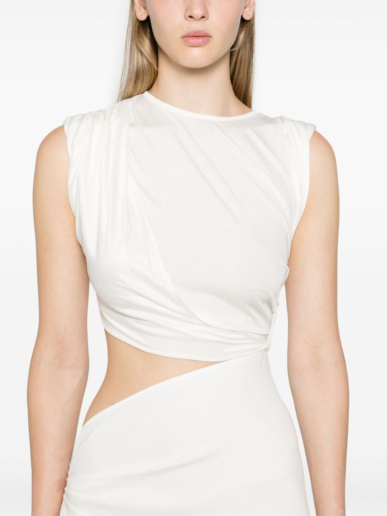White Ribbed Twist Tank Silk Dress