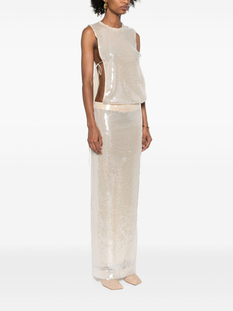Neutral Sequined Maxi Dress