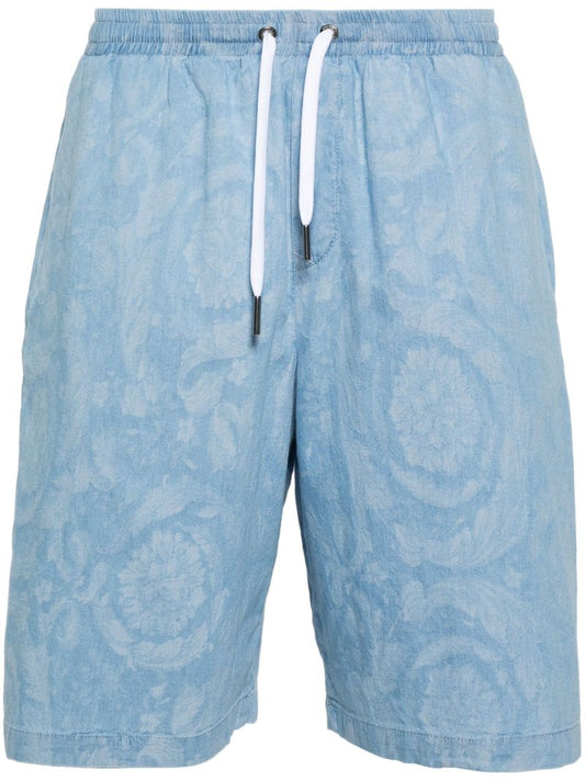 Blue Barocco Cotton Shorts