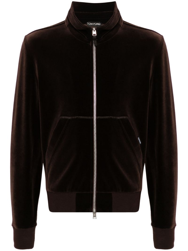 Brown Zip-up Velvet Track Jacket