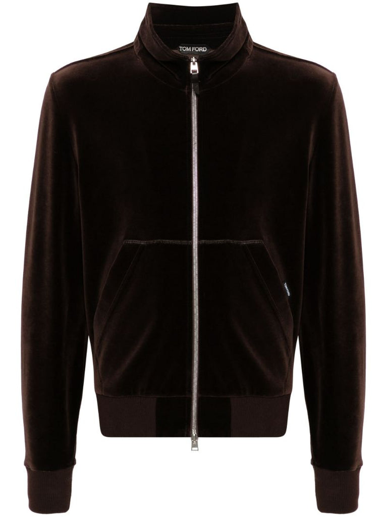 Brown Zip-up Velvet Track Jacket