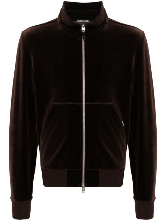 Brown Zip-up Velvet Track Jacket