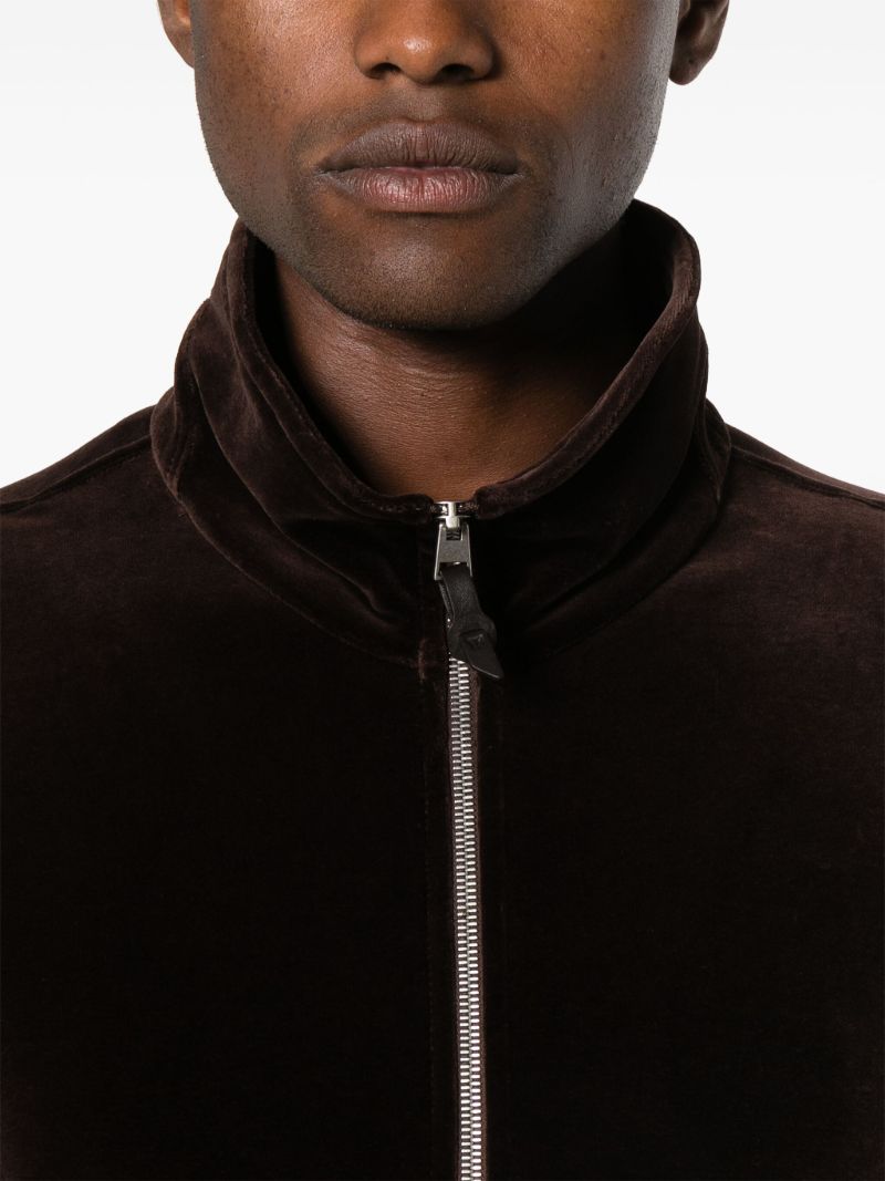Brown Zip-up Velvet Track Jacket