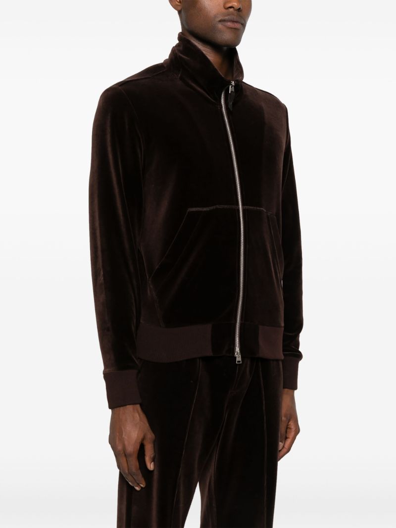 Brown Zip-up Velvet Track Jacket