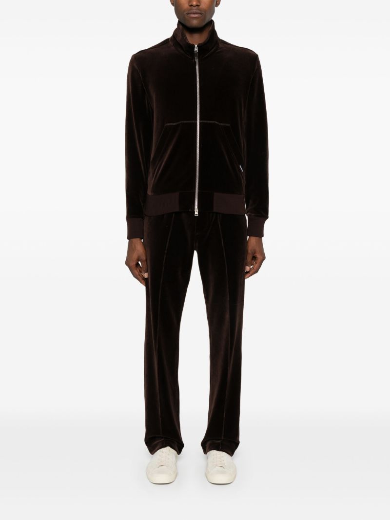 Brown Zip-up Velvet Track Jacket