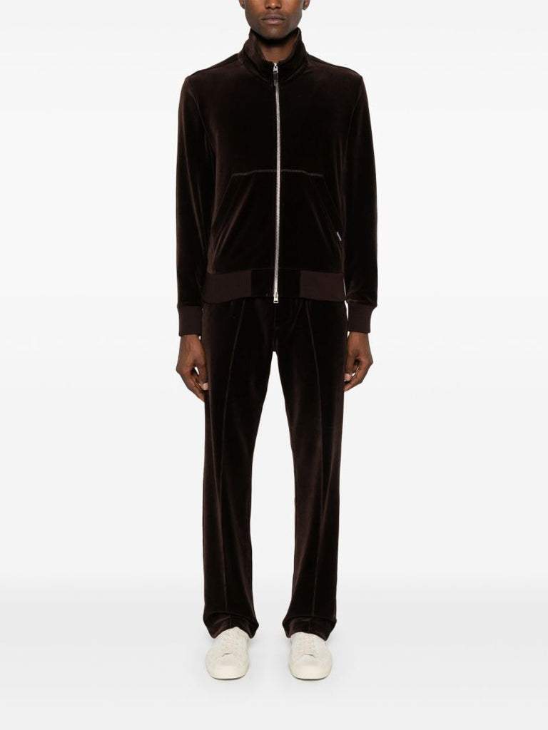 Brown Zip-up Velvet Track Jacket