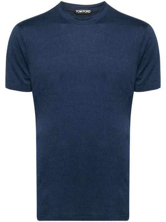 Blue Crew-neck Lyocell T-shirt