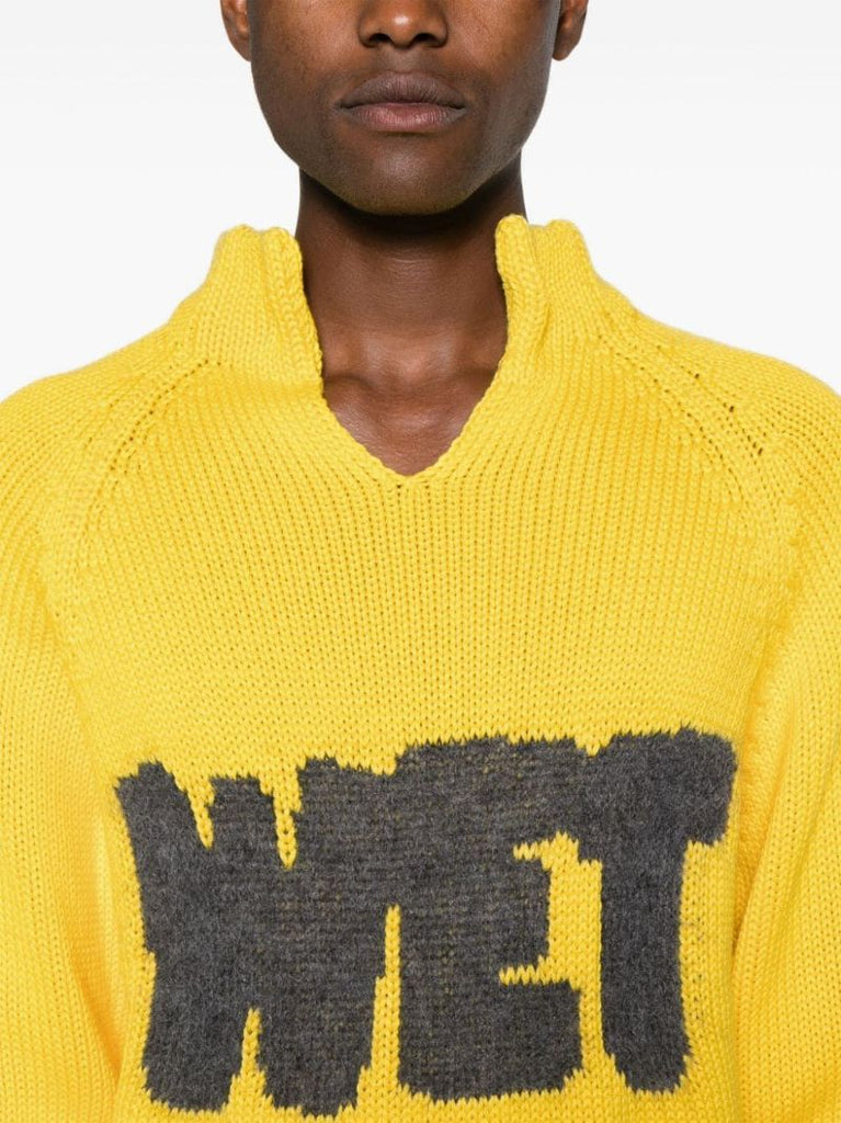 Yellow Wet Intarsia-knit Sweater