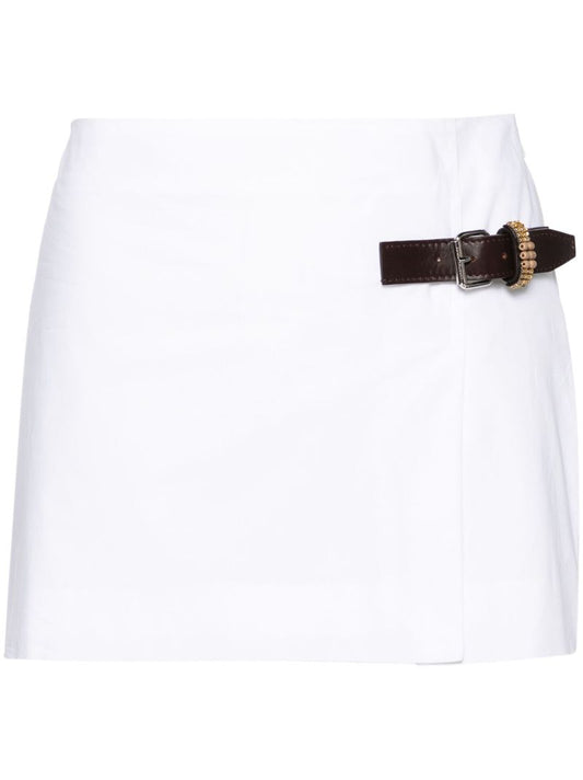 White Side-buckle Organic Cotton Miniskirt