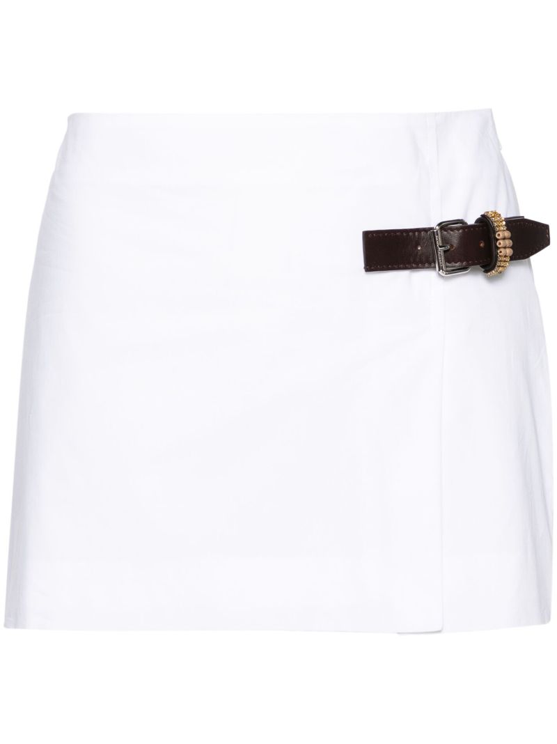 White Side-buckle Organic Cotton Miniskirt