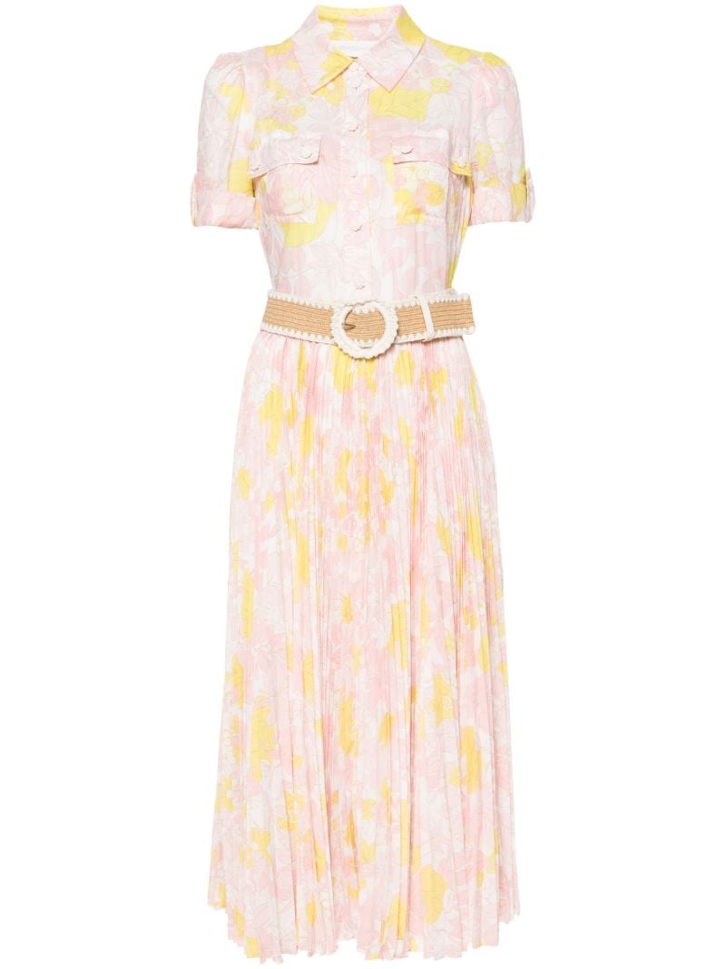 Pink Floral-print Belted Dress