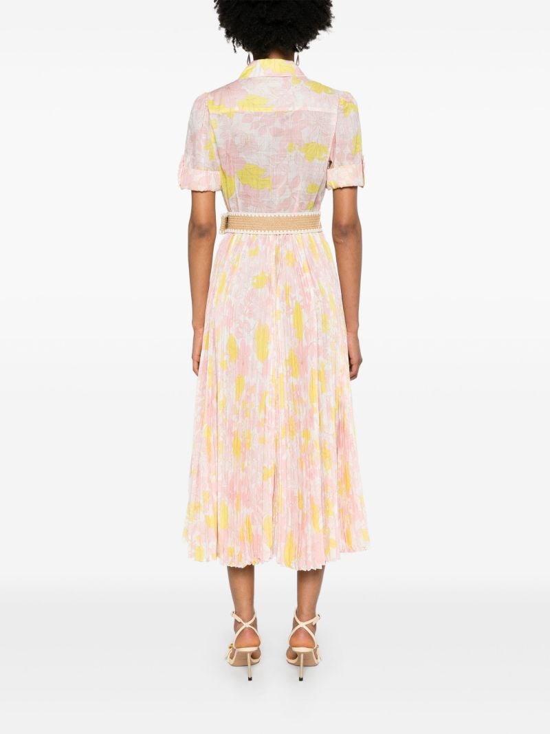 Pink Floral-print Belted Dress