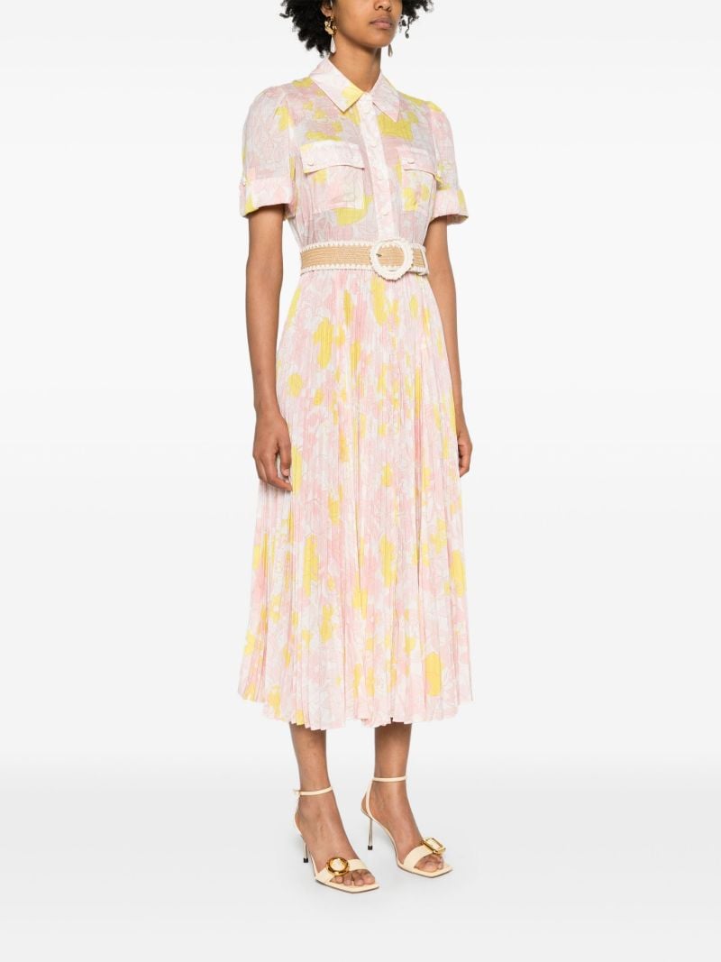 Pink Floral-print Belted Dress