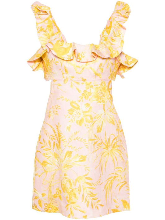 Pink Golden Ruffled Linen Dress