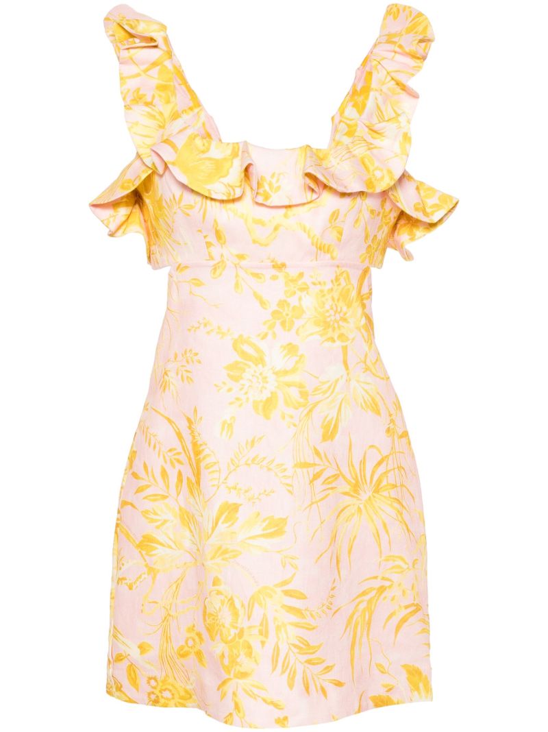 Pink Golden Ruffled Linen Dress