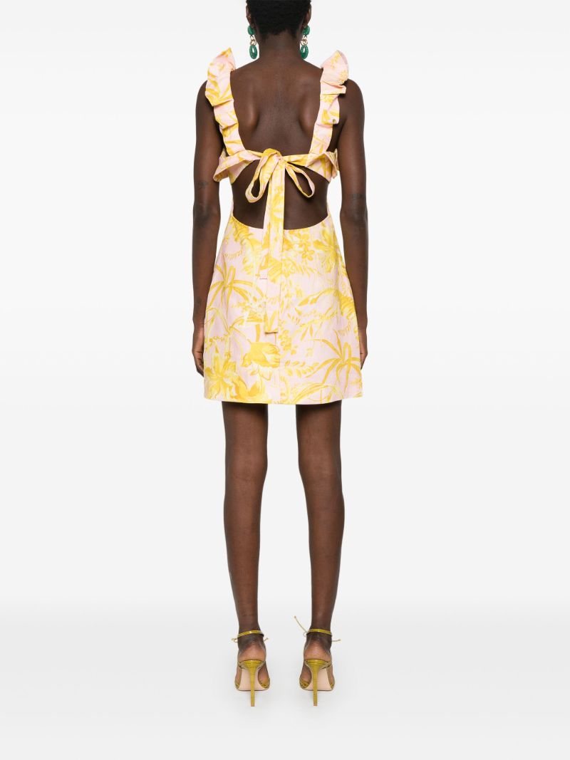 Pink Golden Ruffled Linen Dress
