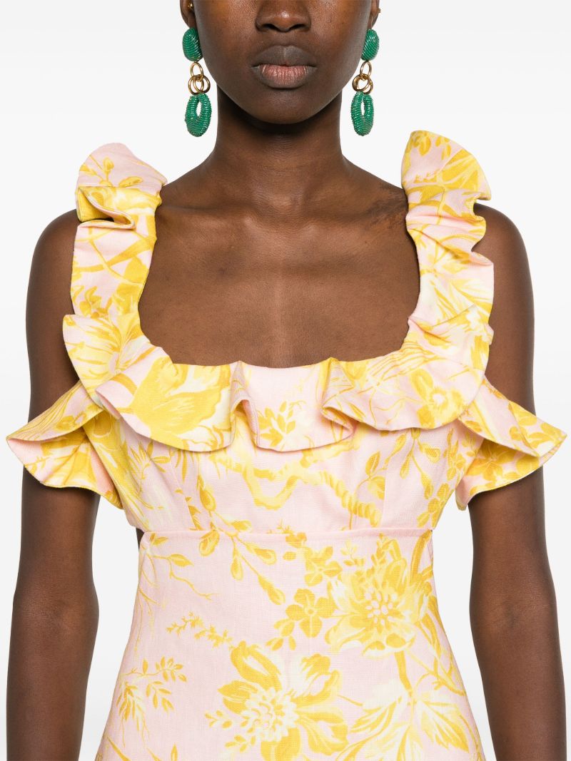 Pink Golden Ruffled Linen Dress