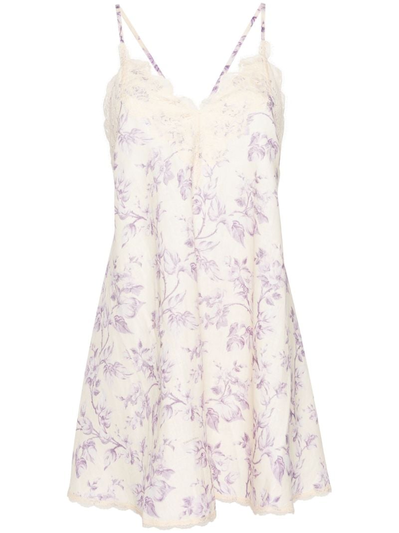 Light Yellow and Lilac Floral Linen Dress