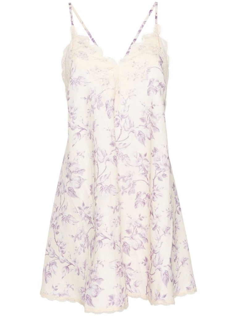 Light Yellow and Lilac Floral Linen Dress