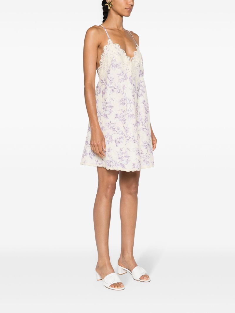 Light Yellow and Lilac Floral Linen Dress
