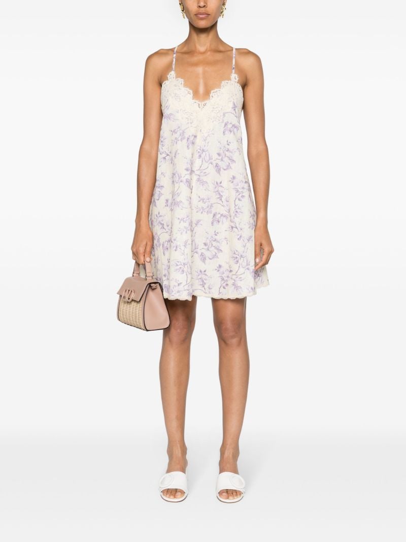 Light Yellow and Lilac Floral Linen Dress