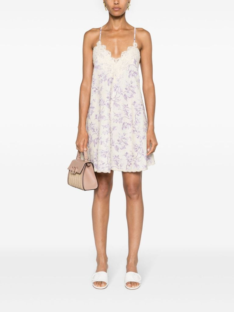 Light Yellow and Lilac Floral Linen Dress