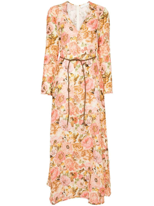 Pink Golden Linen Maxi Dress